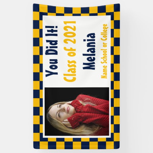 Navy Gold Checkerboard Foto-Afstuderen Spandoek (Verticaal)