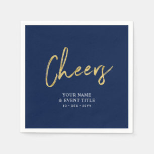 Navy & Gold Cheers Borstel Script Party Feesten Servet