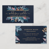 Navy Gold Chic Botanical Leaves Modern Foliage Visitekaartje (Voorkant / Achterkant)