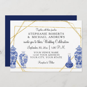 Navy Gold  Chinese Vintage Vase horizontaal Kaart