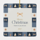 Navy & Gold Christmas Foto Ornament (Achterkant)