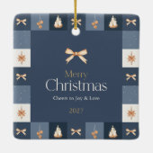 Navy & Gold Christmas Foto Ornament (Achterkant)