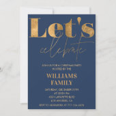 Navy Gold Christmas Party Laten we het vieren Kaart (Voorkant)