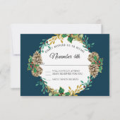 Navy Gold Christmas RSVP Red Holly Leaf Krans Kaart (Voorkant)