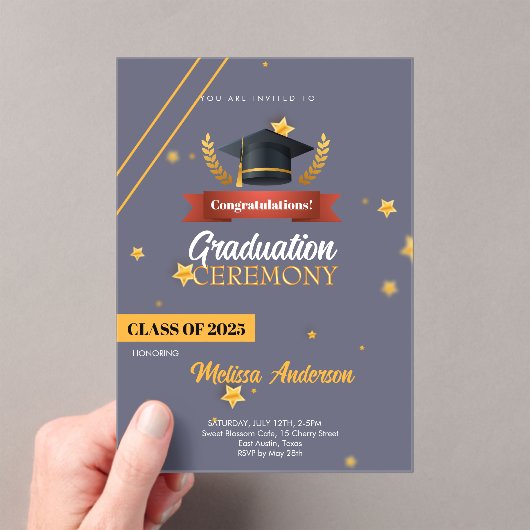 Navy Gold Class of 2025 Ceremony Invite Acryl Uitnodigingen (Insitu (Draagbaar))