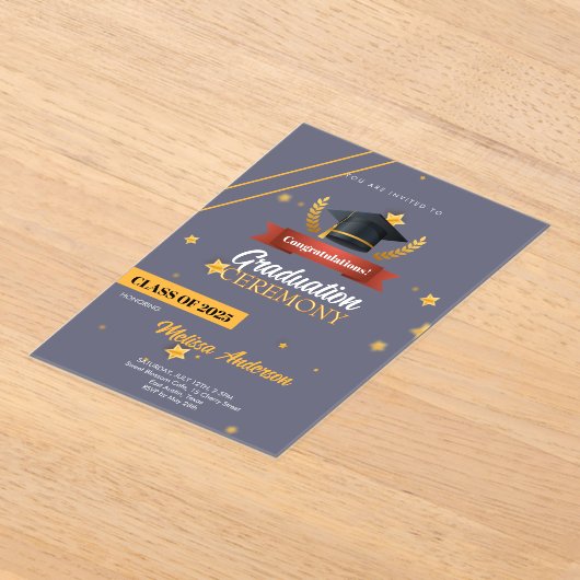Navy Gold Class of 2025 Ceremony Invite Acryl Uitnodigingen (Laagn)