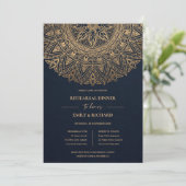 NAVY GOLD CLASSIC MANDALA REHEARSAL DINNER KAART (Staand voorkant)
