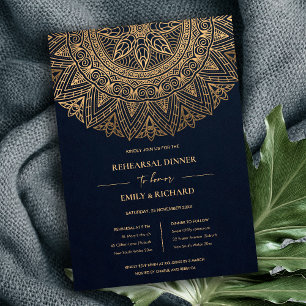 NAVY GOLD  CLASSIC MANDALA REHEARSAL DINNER KAART