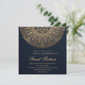 NAVY GOLD CLASSIC MANDALA SWEET 16 BIRTHDAY KAART (Staand voorkant)