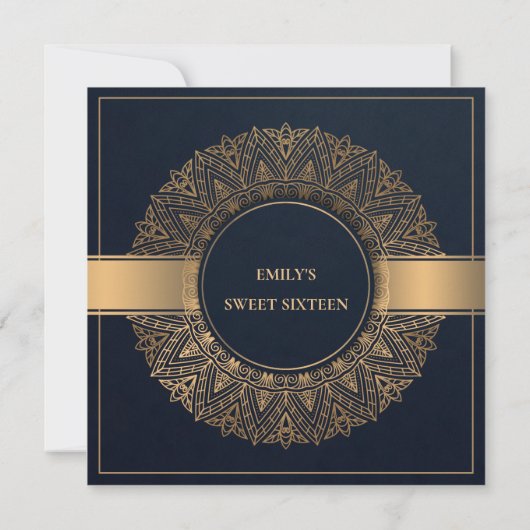 NAVY GOLD CLASSIC MANDALA SWEET 16 BIRTHDAY KAART (Achterkant)
