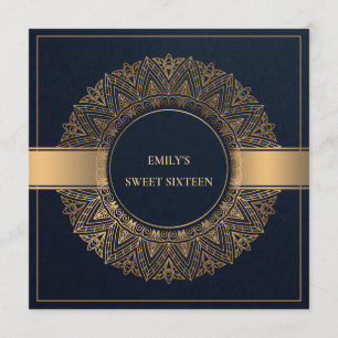 NAVY GOLD CLASSIC  MANDALA SWEET 16 BIRTHDAY KAART