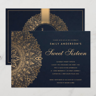 NAVY GOLD CLASSIC  MANDALA SWEET 16 BIRTHDAY KAART