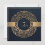 NAVY GOLD CLASSIC MANDALA VRIJGEZELLENFEEST KAART (Achterkant)