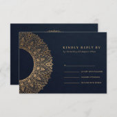 NAVY GOLD CLASSIC  MANDALA WEDDING RSVP (Voorkant / Achterkant)