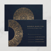 NAVY GOLD CLASSIC  MANDALA WEDDING RSVP KAARTJE (Voorkant / Achterkant)