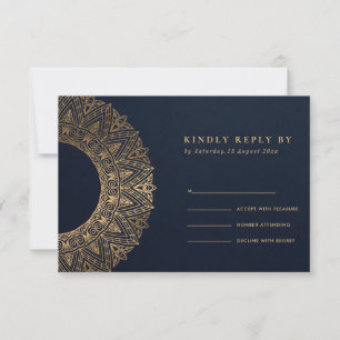 NAVY GOLD CLASSIC MANDALA WEDDING RSVP KAARTJE