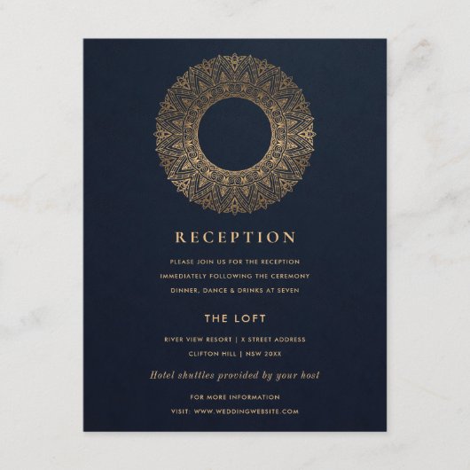 NAVY GOLD CLASSY  MANDALA WEDDING RECEPT INFORMATIEKAARTJE (Voorkant)