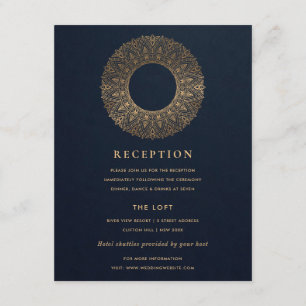 NAVY GOLD CLASSY  MANDALA WEDDING RECEPT INFORMATIEKAARTJE
