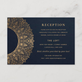 NAVY GOLD CLASSY MANDALA WEDDING RECEPT INFORMATIEKAARTJE