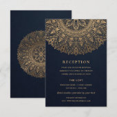 NAVY GOLD CLASSY  MANDALA WEDDING RECEPT INFORMATIEKAARTJE (Voorkant / Achterkant)