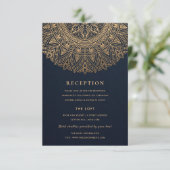 NAVY GOLD CLASSY  MANDALA WEDDING RECEPT INFORMATIEKAARTJE (Staand voorkant)