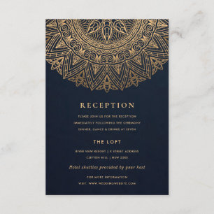 NAVY GOLD CLASSY  MANDALA WEDDING RECEPT INFORMATIEKAARTJE