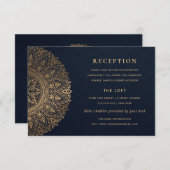 NAVY GOLD CLASSY  MANDALA WEDDING RECEPT INFORMATIEKAARTJE (Voorkant / Achterkant)