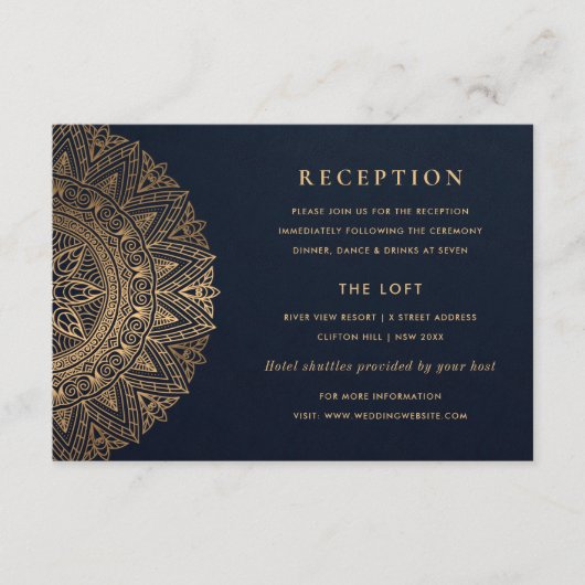 NAVY GOLD CLASSY  MANDALA WEDDING RECEPT INFORMATIEKAARTJE (Voorkant)