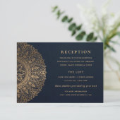 NAVY GOLD CLASSY  MANDALA WEDDING RECEPT INFORMATIEKAARTJE (Staand voorkant)