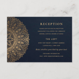 NAVY GOLD CLASSY MANDALA WEDDING RECEPT INFORMATIEKAARTJE