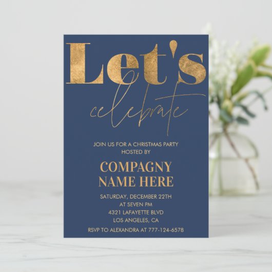 Navy Gold Company Kerstfeest Laten we het vieren Kaart (Staand voorkant)