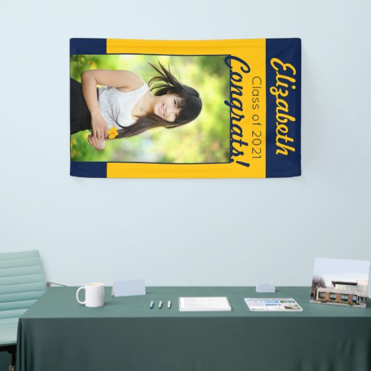 Navy & Gold Congrats One Photo Graduparty Spandoek (Beurs)