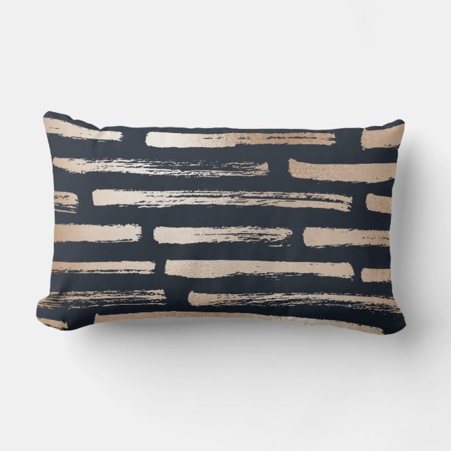 Navy/Gold Cream Stripe omkeerbare lumbar Pillow Kussen (Voorkant)