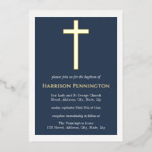 Navy & Gold Cross Doop Folie Uitnodiging (Voorkant)