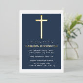 Navy & Gold Cross Doop Folie Uitnodiging (Staand Voorkant)