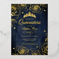 Navy Gold Crown Rozen Thema Quinceanera