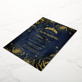 Navy Gold Crown Rozen Thema Quinceanera Folie Uitnodiging (Gedraaid)