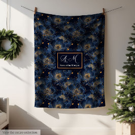 Navy Gold Custom Blanket Lux Floral Throw Style Fleece Deken