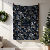 Navy Gold Custom Blanket Lux Floral Throw Style Fleece Deken