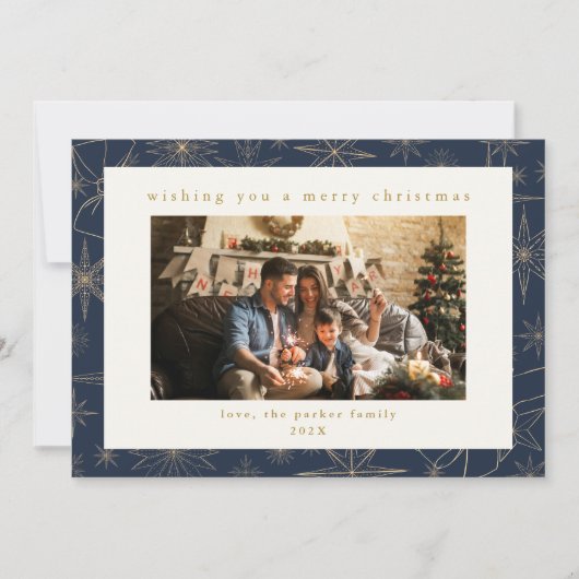 Navy & Gold Custom Foto Kerstvakantie Kaart (Voorkant)