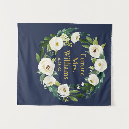 Navy Gold Custom Future Mrs Vrijgezellenfeest Back Wandkleed (Voorkant (horizontaal))