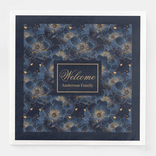 Navy Gold Custom servetten Lux Bloemen Tafel Stijl (Voorkant)