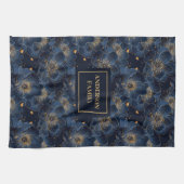 Navy Gold Custom Towel Lux Floral Kitchen Gift Theedoek (Horizontaal)