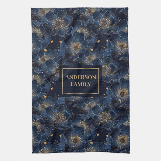 Navy Gold Custom Towel Lux Floral Kitchen Gift Theedoek (Verticaal)