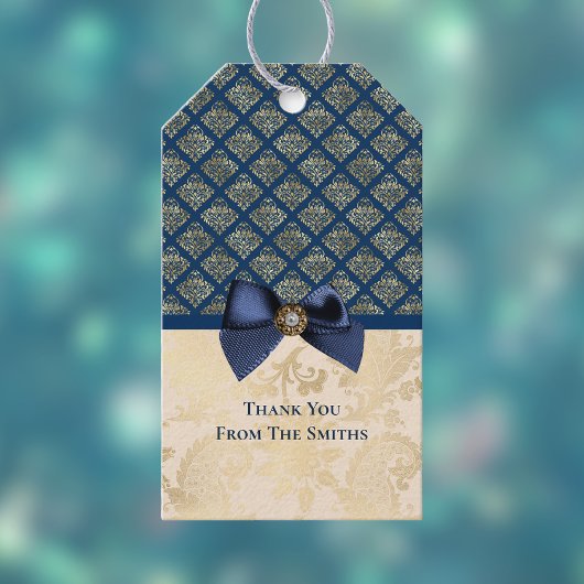  Navy Gold Damask Bedankt voor je naam Cadeaulabel