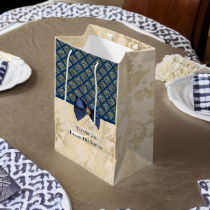 Navy Gold Damask Bedankt voor je naam Medium Cadeauzakje