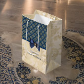  Navy Gold Damask Bedankt voor je naam Medium Cadeauzakje