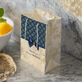 Navy Gold Damask Bedankt voor je naam Medium Cadeauzakje