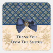 Navy Gold Damask Bedankt voor je naam Vierkante Sticker (Voorkant)