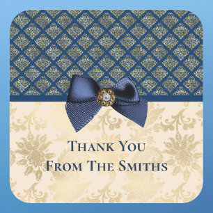 Navy Gold Damask Bedankt voor je naam Vierkante Sticker